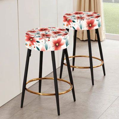 Red Coastal Harmony Floral Pattern - Floral Bar Stools Set Of 2