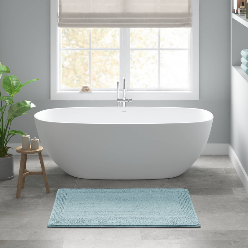 Splendor Blue 100% Cotton Tufted 3000 GSM Reversible 24x44'' Bath Rug, Blue, 24" W x 44" L