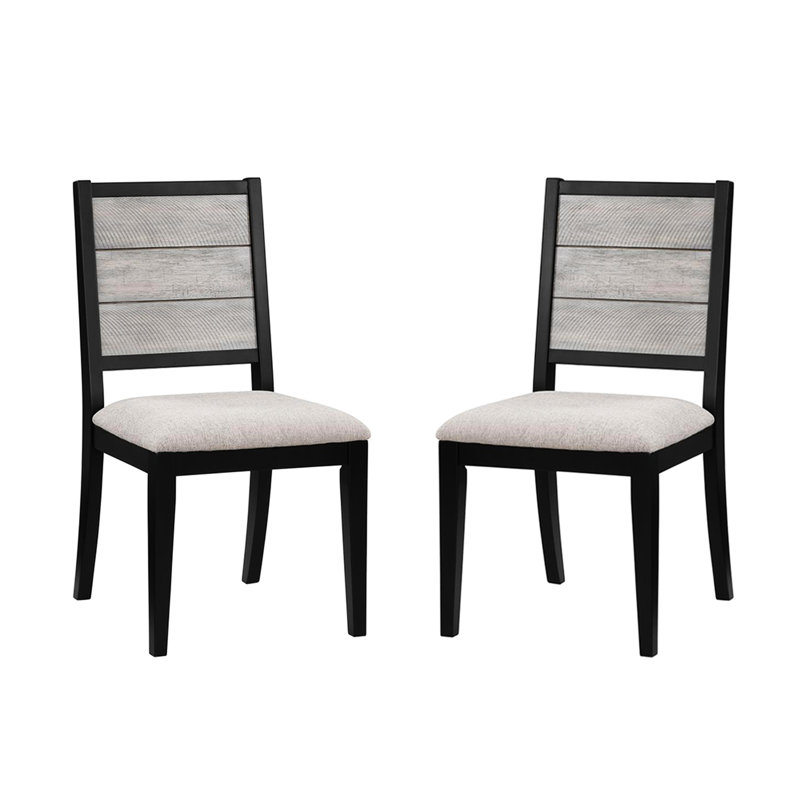 De 2 chaises de salle à manger rembourrées en gris et noir, base robuste en contreplaqué, siège de 19 pouces, matériau, base rectangulaire, revêtement, mobilier de chambre