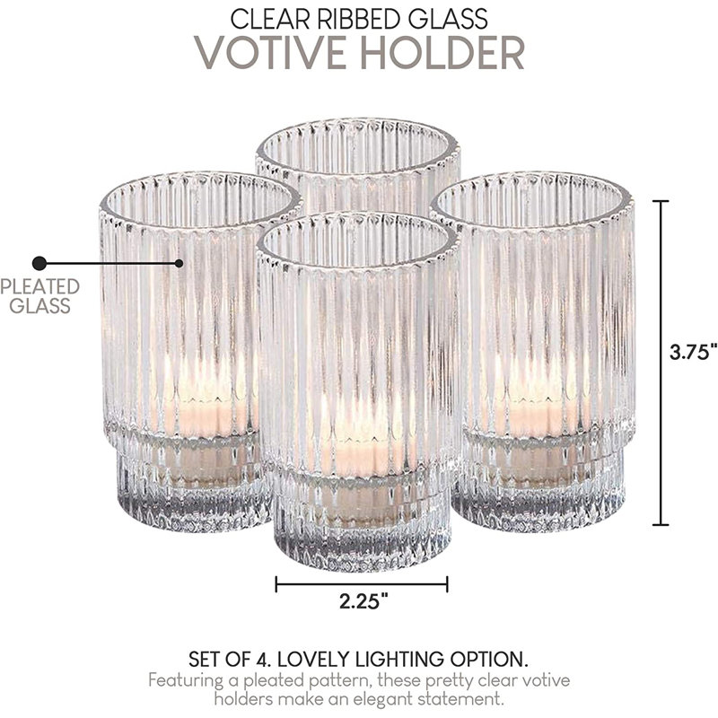 Mikalee Small Glass Votive Holder, Clear, 3.75" H x 2.25" W x 2.25" D, 32
