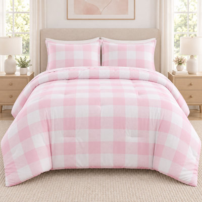 Ensemble d'édredon à carreaux rose Andency double (79 x 90 pouces), ensembles de literie à carreaux Gingham Buffalo