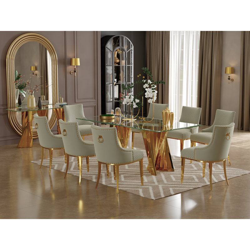 Trona Glass Top Metal Base Dining Table