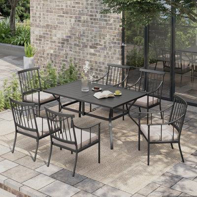 6 - Person Metal Patio Dining Set With Rectangular Table , Cushions Included