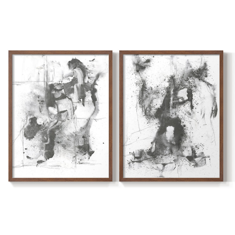 Graphite abstrait I-Premium, impression encadrée - prête à être accrochée - aucun clou requis - aucun clou requis, Noyer