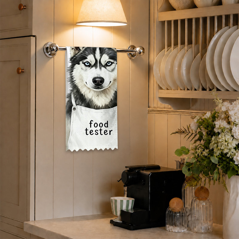  Microfiber Kitchen Towels, Absorbent Reusable Dish Cloths, Fade Resistant Decorative,16"x24",Black Husky Wooden Spoon