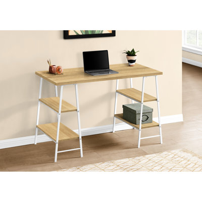 Home Office Writing Desk With Thick Rectangular Desktop And White Metal Legs Industrial Computer Workstation Natural Laminate