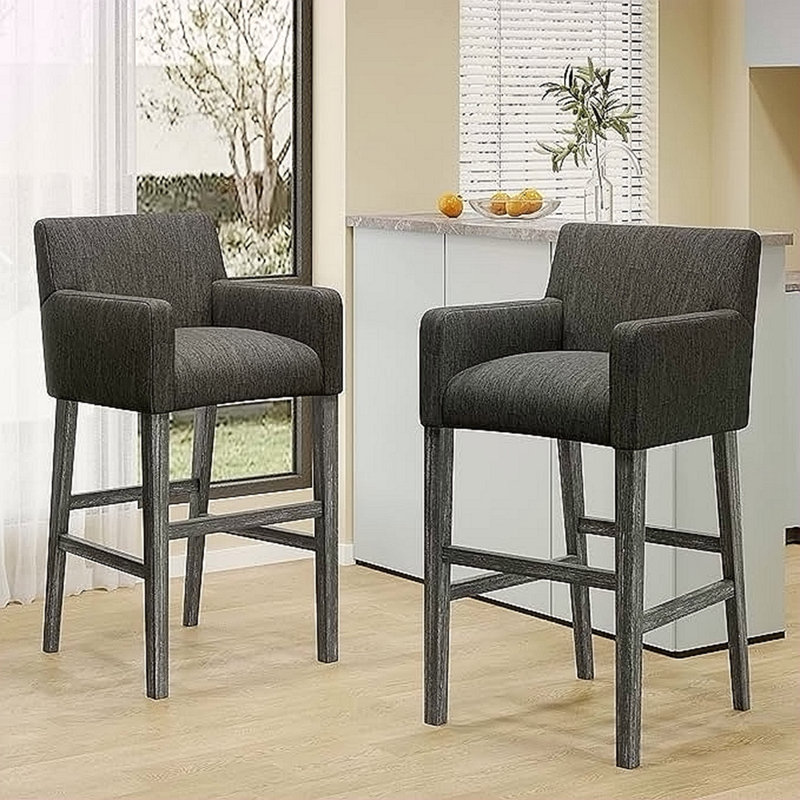 Tabouret de comptoir rembourré de 26 pouces, 2, Gris, Gris
