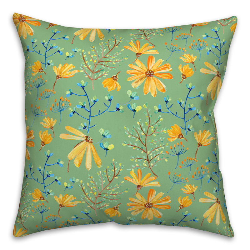  Coussin décoratif floral intérieur / extérieur en polyester, H 18 po x l 18 po, Vert