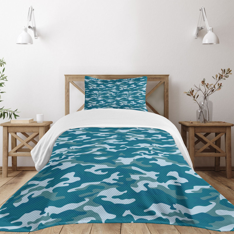 Ambesonne Blue Bedspread Set 2 Pcs Camouflage Oceanic Colors Twin Slate Blue Pale Blue