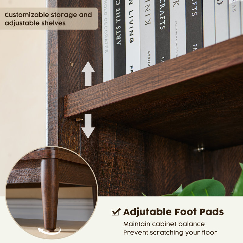75.9" Tall Angled Arch Bathroom Cabinet, 5 Tiers Geometric Cabinet with Storage, Modern Triangular Top Angled Arch with Adjustable Shelves, Wood Cabinet w/Open Display Shelves