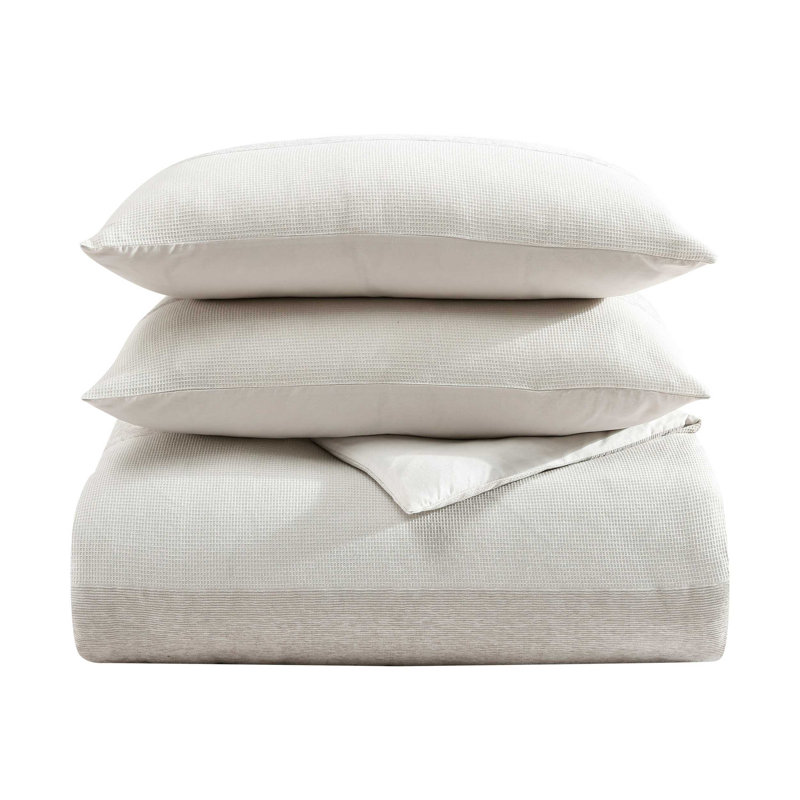 Vera Wang Chenille Waffle Stripe Beige, King Comforter + 2 King Pillow Shams