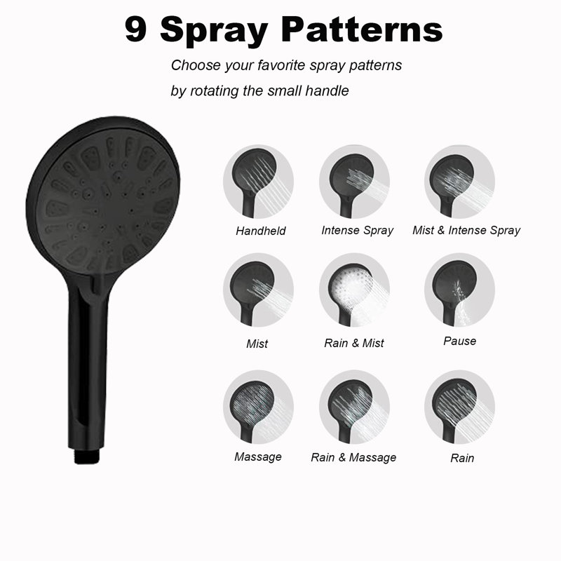 High-Pressure Shower Head Set – Rainfall & Handheld Combo With 11" Adjustable Extension Arm, 9-Spray Settings, Leak-Proof Design
