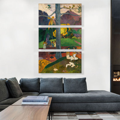 In Olden Times - Mata Mua 1892 by Paul Gauguin - 3 Piece Wrapped Canvas Painting Print Set