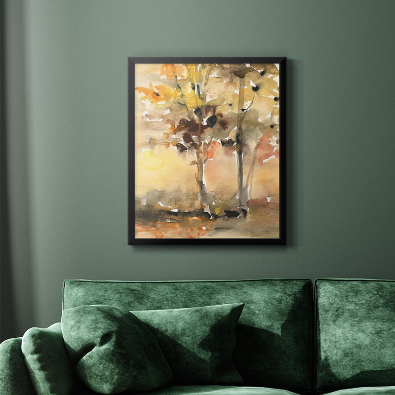 Toile d'automne encadrée de qualité supérieure avec feuillage d'automne II - prête à être accrochée, H 24 po x l 20 po, Noir