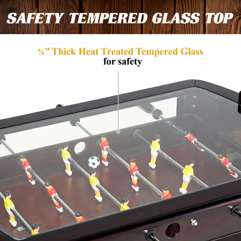 Barrington 42'' Dark Wood Foosball Coffee Table with Glass Top