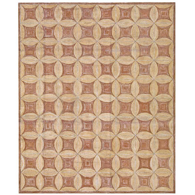 Tapis brun / beige en laine noué à la main de conception unique 9 pi x 12 pi