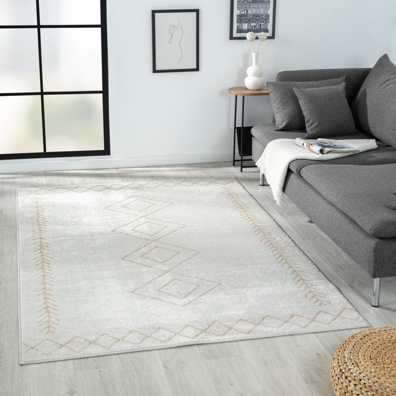 Tapis ivoire / beige à motif géométrique, Rectangle 7 pi 9 po x 9 pi 9 po