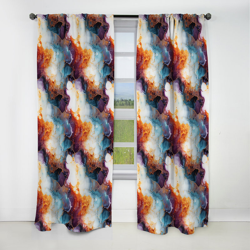 Orange Galactic Dreams Marble Dreams - Rideau occultant en marbre marbre abstrait - 1 panneaux, L 52 po x L 95 po