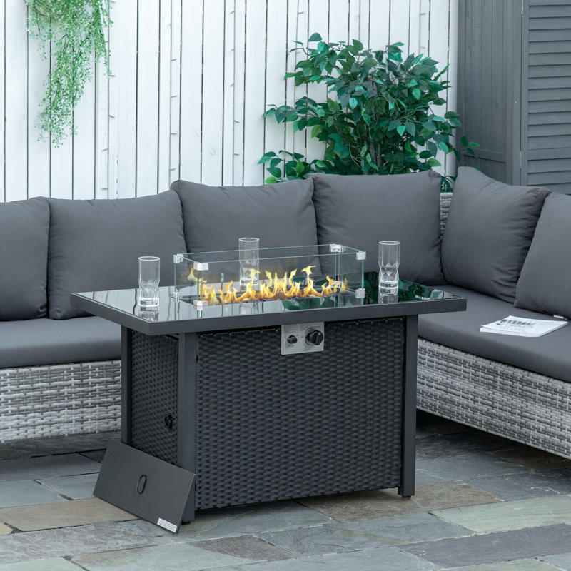 Table de foyer d'extérieur au propane en acier H 24,75 po x l 43 po