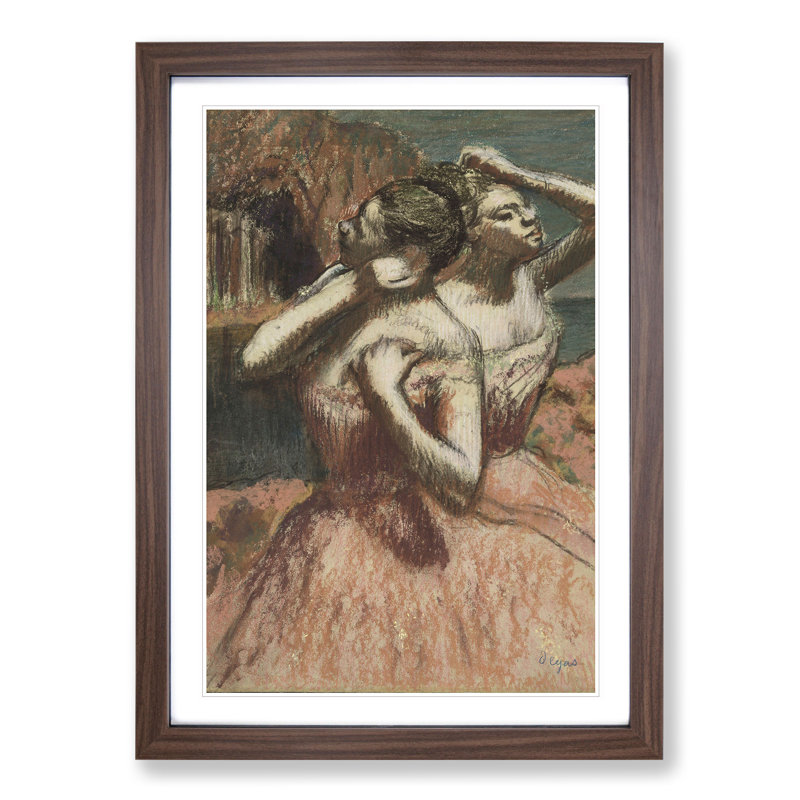 Two Ballet Ballerina Dancers in Pink by Edgar Degas - Framed Print, 65cm H x 48cm W x 2cm D, Walnut Framed