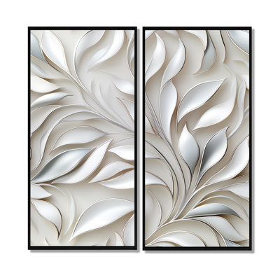 Abstrait argent et motif de fleurs blanches - Art mural sur toile blanche