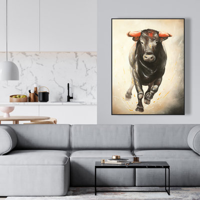 Bull Running - Framed Canvas for Man Cave Home Decor