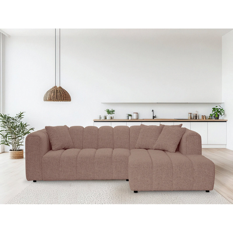 3 Seater Corner Sofa, Polyester - Pink, Right Hand Facing