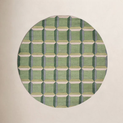Giedre Green Beige Hand-Tufted Wool Rug