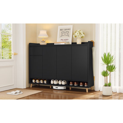 Armoire à chaussures élégante et contemporaine avec tablettes réglables, organisateur de maison minimaliste avec pieds en bois massif, buffet de rangement pour vestibule, salon