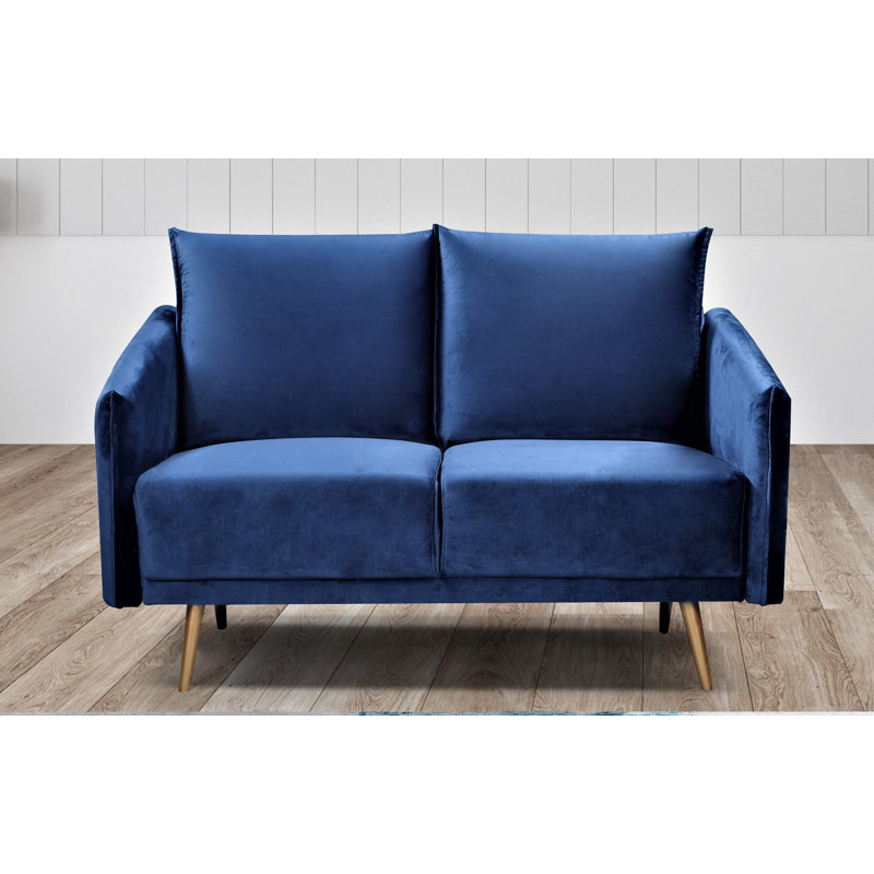 Causeuse en velours à accoudoirs carrés 44,49 po Funon, Bleu foncé