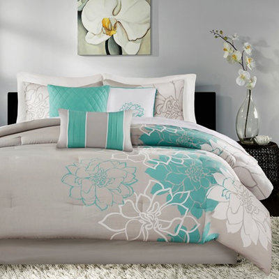 Literie pour lit très grand, coton, chute de 15 po, 2 taies décoratives très grandes, 3 coussins décoratifs, coussin décoratif imprimé l 12 po x L 20 po, froissé