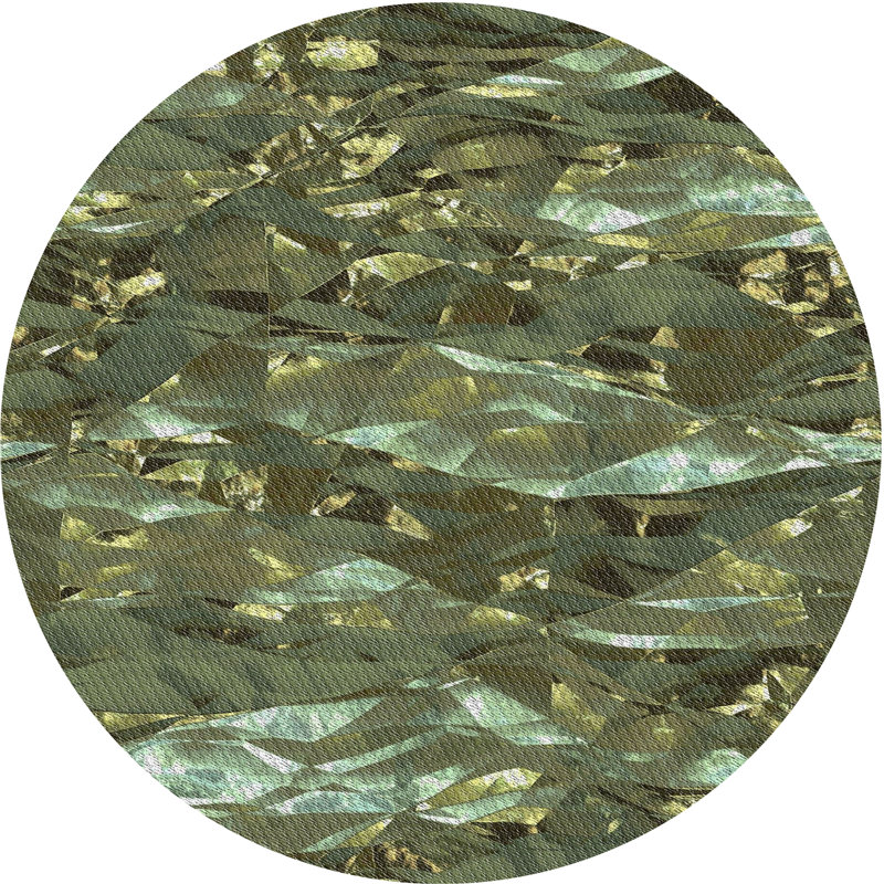 Tapis vert/brun à motifs, Rond 4 pi