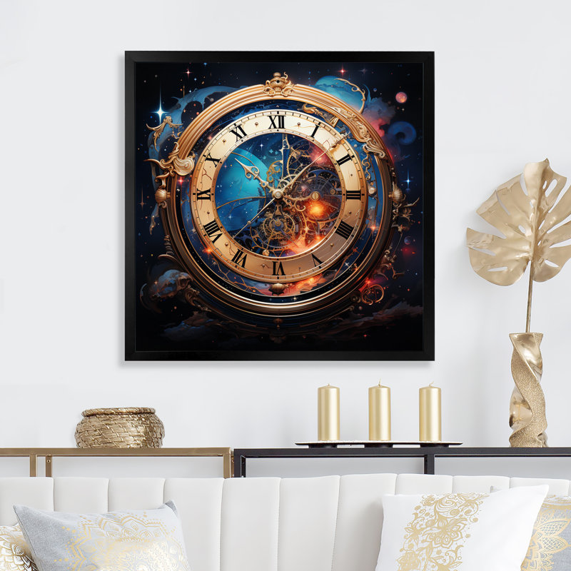 Horloge métaphysique sur toile, H 36 po x l 36 po x P 1,5 po, Cadre simple noir
