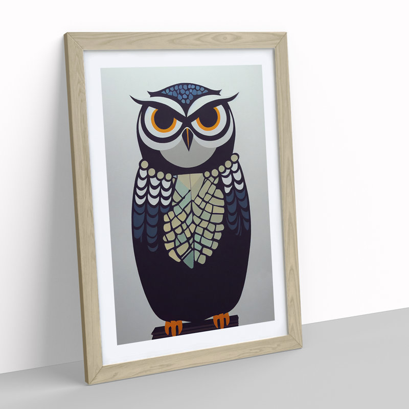Mysterious Owl - Single Picture Frame Print, 34cm H x 25cm W x 2cm D, Oak