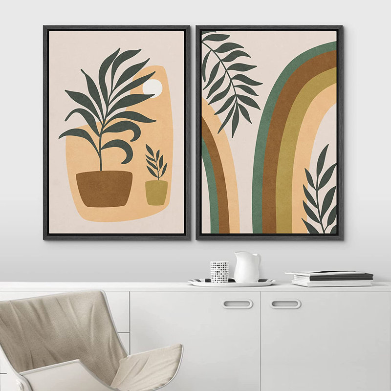 Mid Mid Century Modern Boho IDEA4WALL, ensemble d'art mural sur toile encadré Mid-Century, Noir, H 24 po x l 32 po