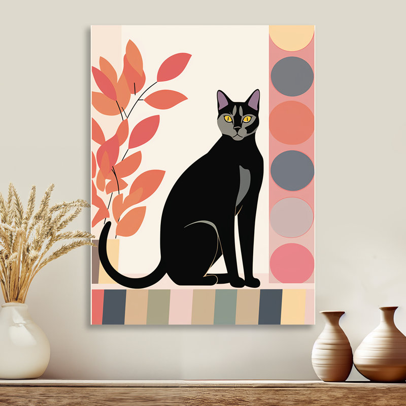 Portrait rétro d'un chat noir gracieux - chat, art mural, salon, Pas de métal encadré, H 32 po x l 16 po x P 1 po