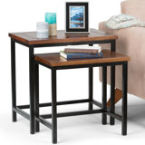 Skyler 2-Piece Solid Mango Wood Nesting Side Table Set with Metal Bases