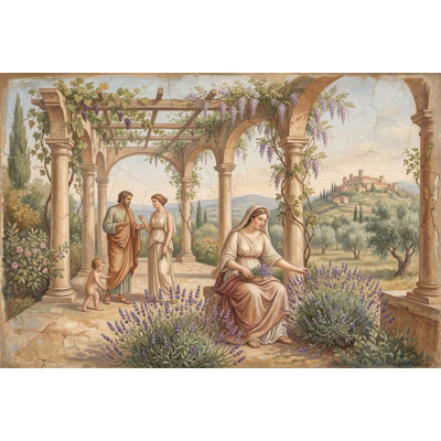 Papier peint paysage méditerranéen, Fresque classique, voûtes et colonnes en pierre