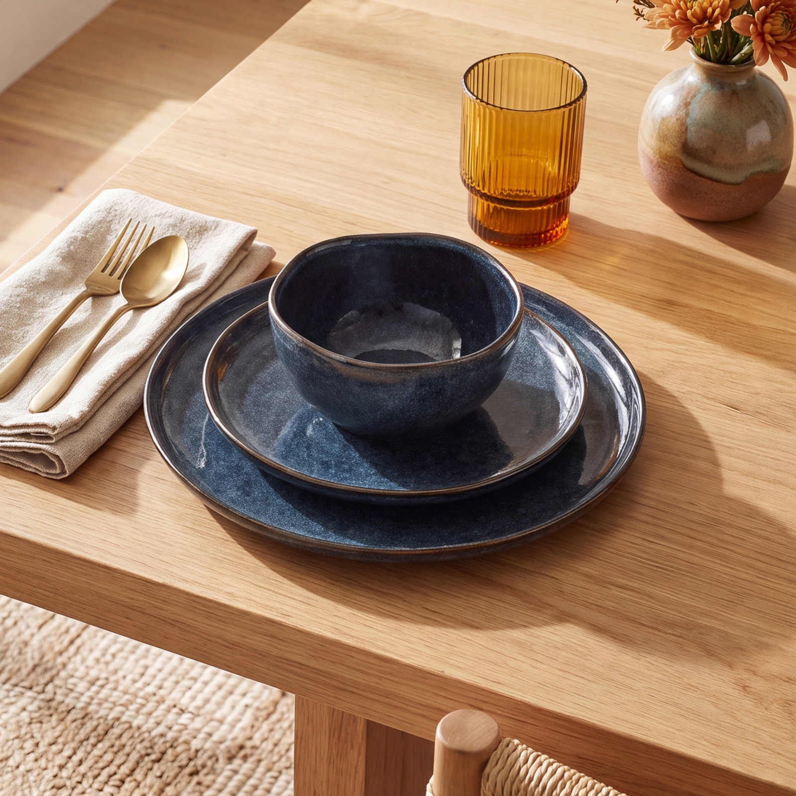 Mirella Stoneware Dinnerware Set, Blue