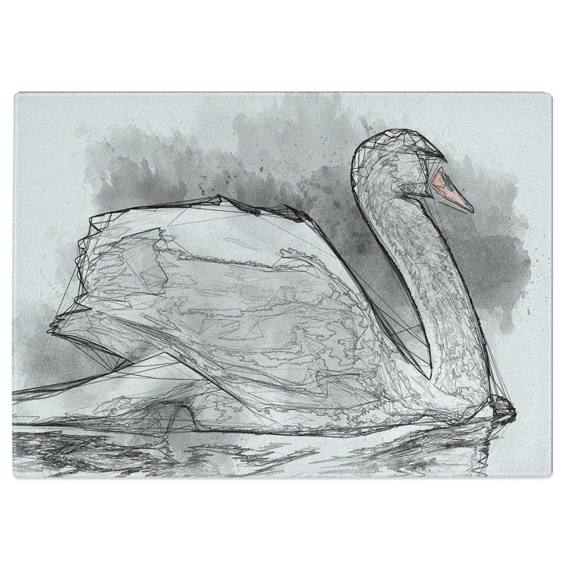 Tempered Glass White Swan Swimming in Abstract Chopping Board, 39 cm W x 28.5 cm L