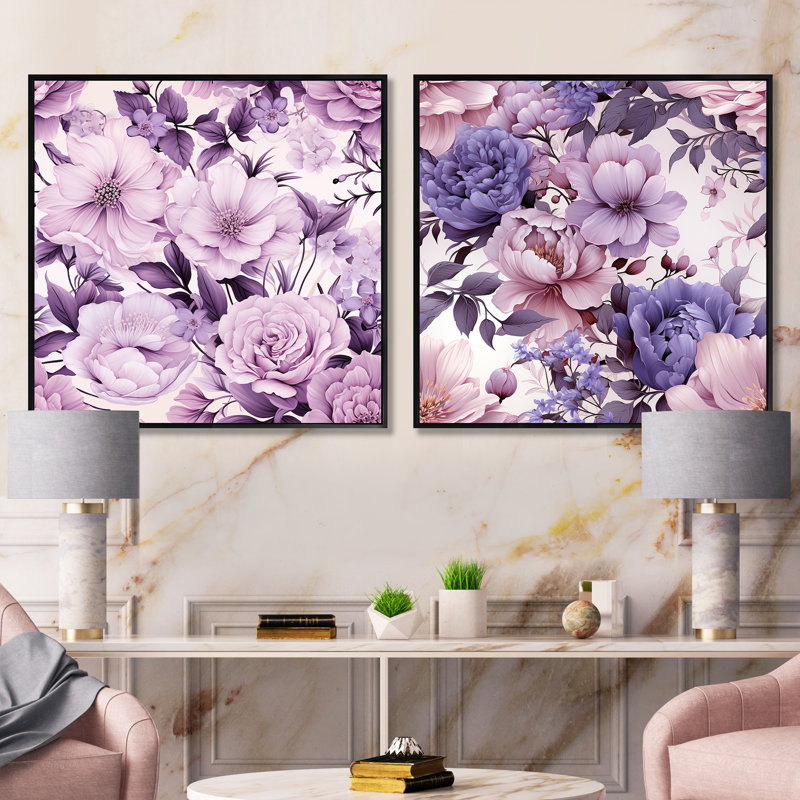 Willene - Ensemble de 2 collages carrés floraux, H 16 po x l 33 po, Cadre flottant noir