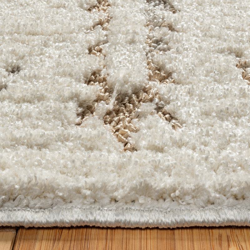 Cream and Beige Synthetic Moroccan Runner Rug 2'7" x 8'
