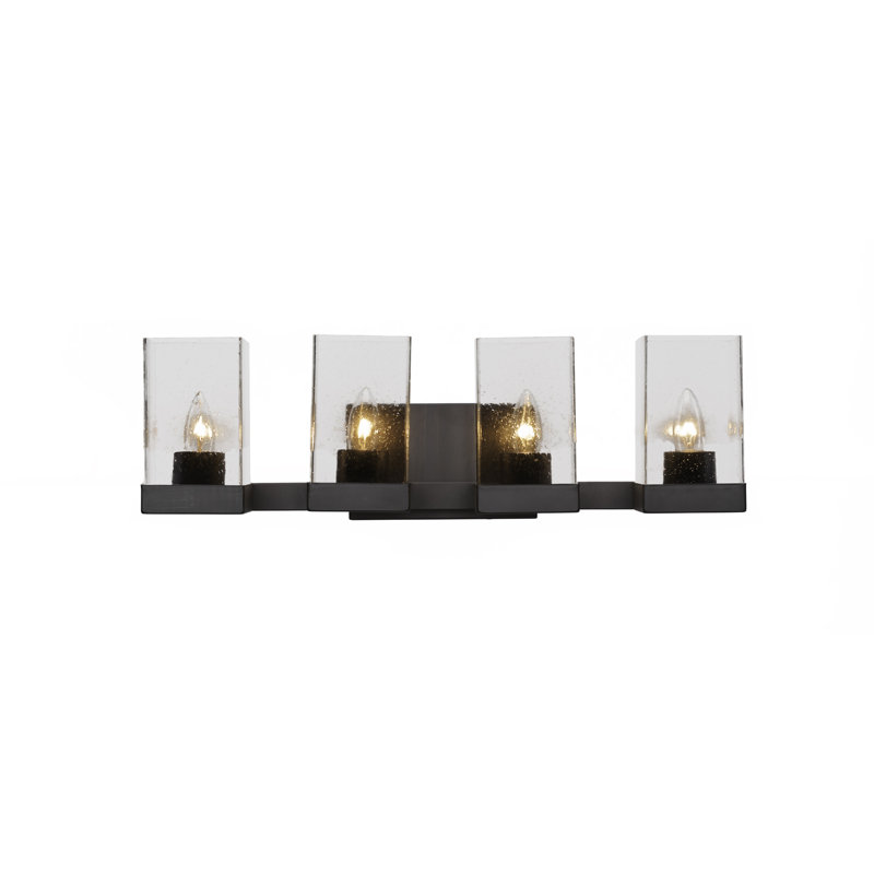 Barre d'éclairage de salle de bain 4 lumières Nouvelle avec verre carré transparent de 4 po, Espresso