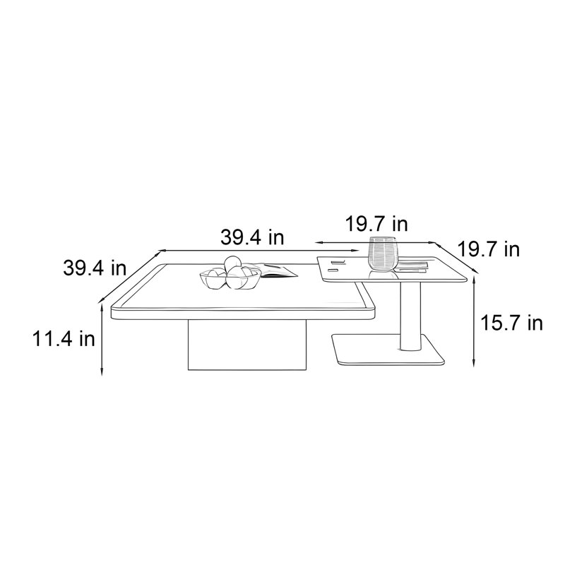 Ensemble de tables basses Modern, H 11,4 po x L 39,4 po x l 39,4 po