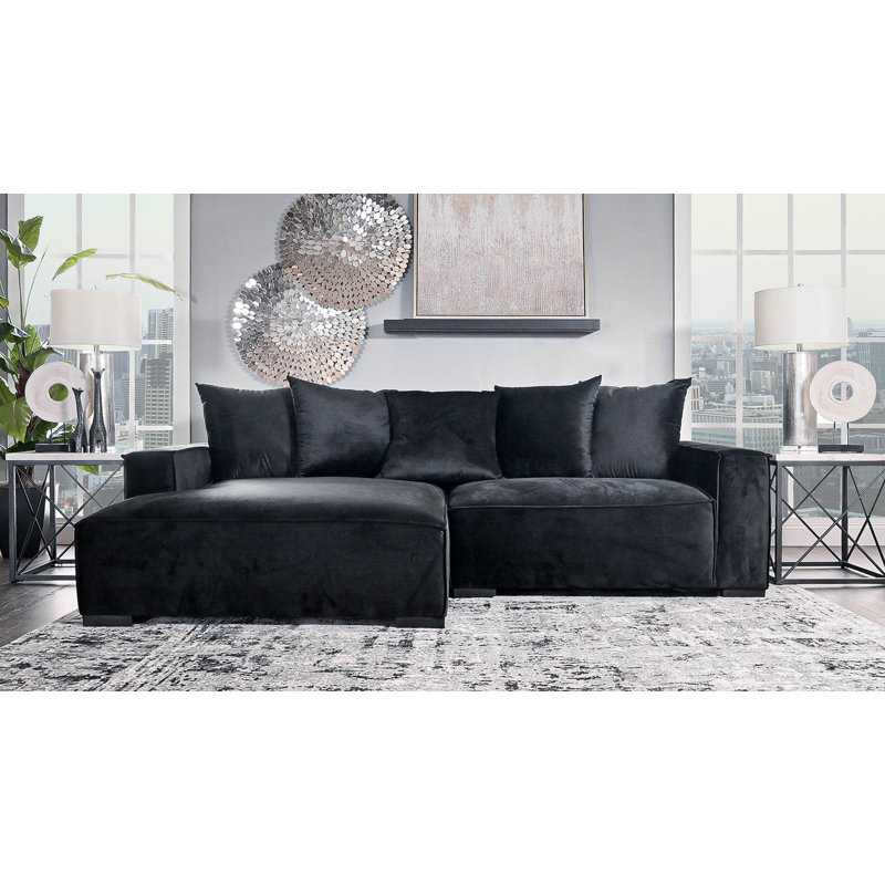 Madison Upholstered L-Shaped Sectional Left Hand Facing, Black