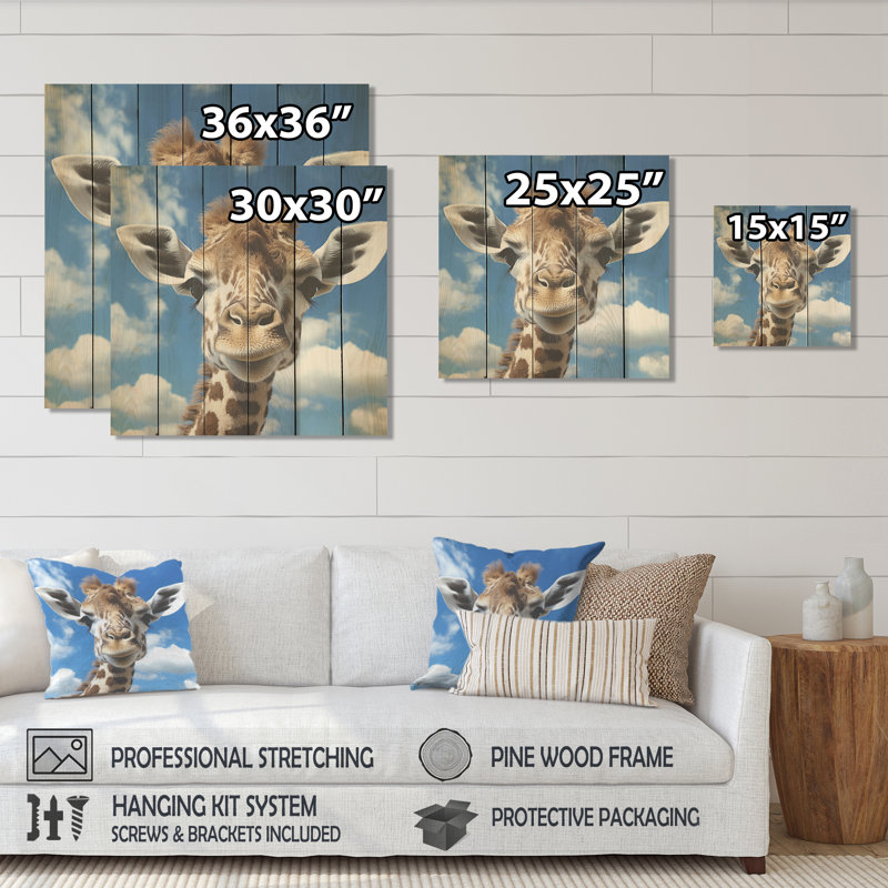 Photo de girafe majestueuse - Animal girafe sur bois, H 36 po x l 36 po