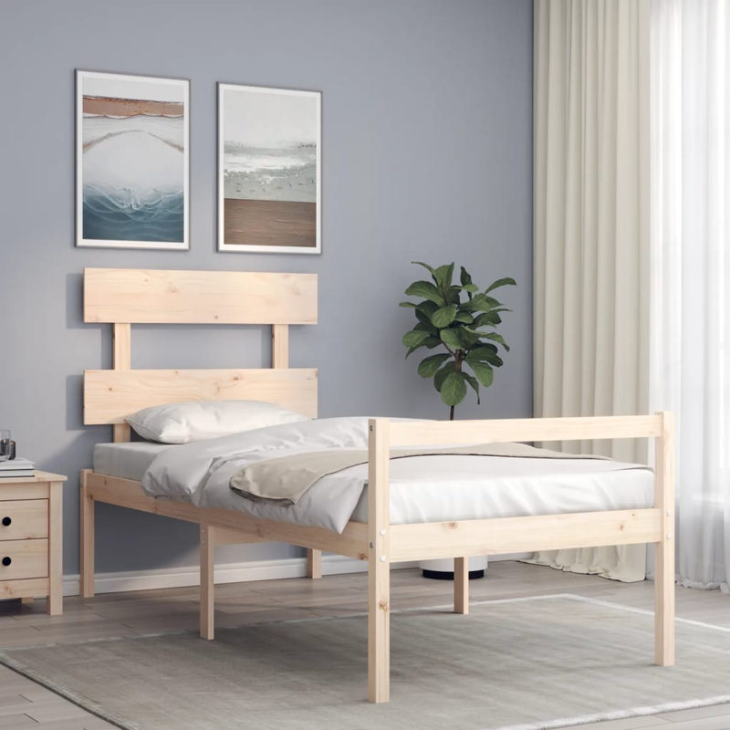 Bed Frame with Headboard, Brown, European Single (90 x 200cm)