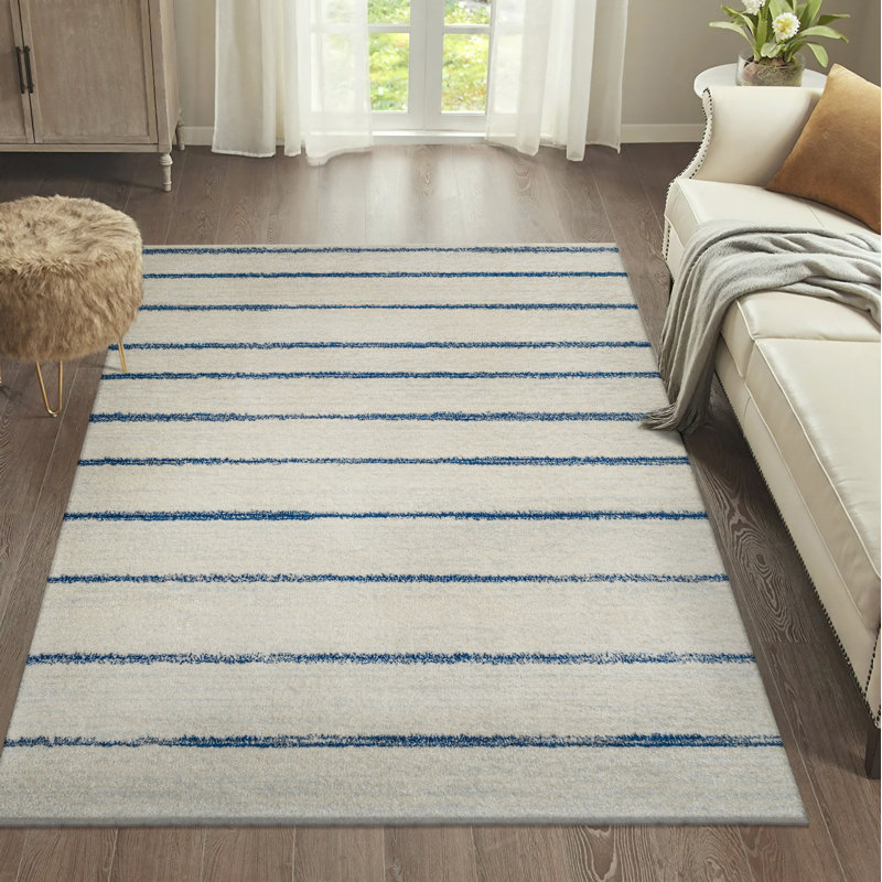 Blaxlands Minimalist Stripe Cream/Navy Rug, Rectangle 4' x 6'