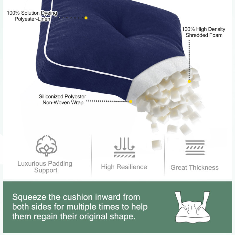 Patio Chair Cushions, 3-Year Color Fastness Outdoor Chairs Cushion for Seat Dining Rocking Wicker Chair with Tie Straps Tufted Square Pads, 2 Pack