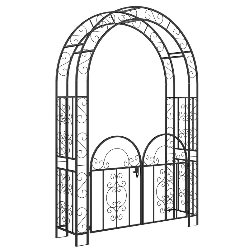 Arche de jardin en acier 7,4 pi avec barrière, treillis de jardin, noir